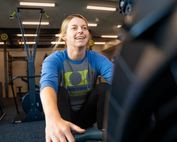 smiling meg on rowerg